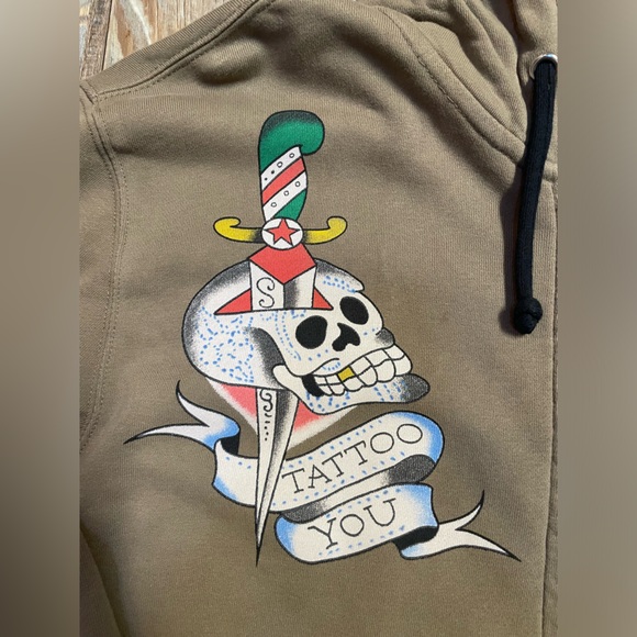 SOLD - Don Ed Hardy hooded sweater 2000s y2k beige graphic hoodie tattoo - Picture 5 of 11